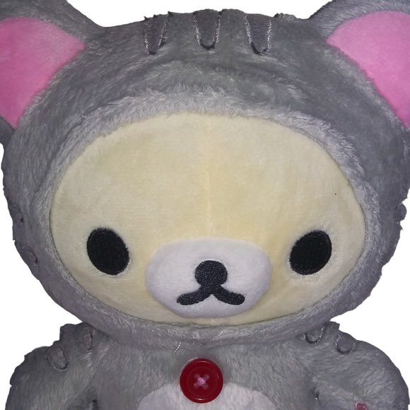 Neko Rilakkuma Grey Cat Stuffed Animal Tiger Korilakkuma Sitting Kitty Plush HTF - Picture 2 of 9